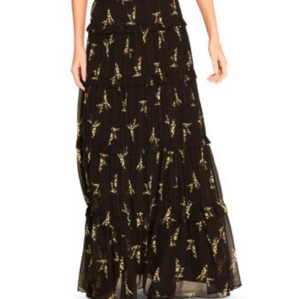 ba&sh Black and Gold Floral Maxi Skirt
